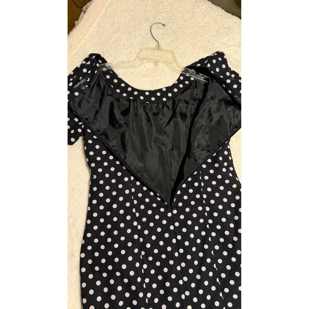 Chadwicks of Boston Black White Polka‎ Dot Linen Blend Sheath Dress Size 6